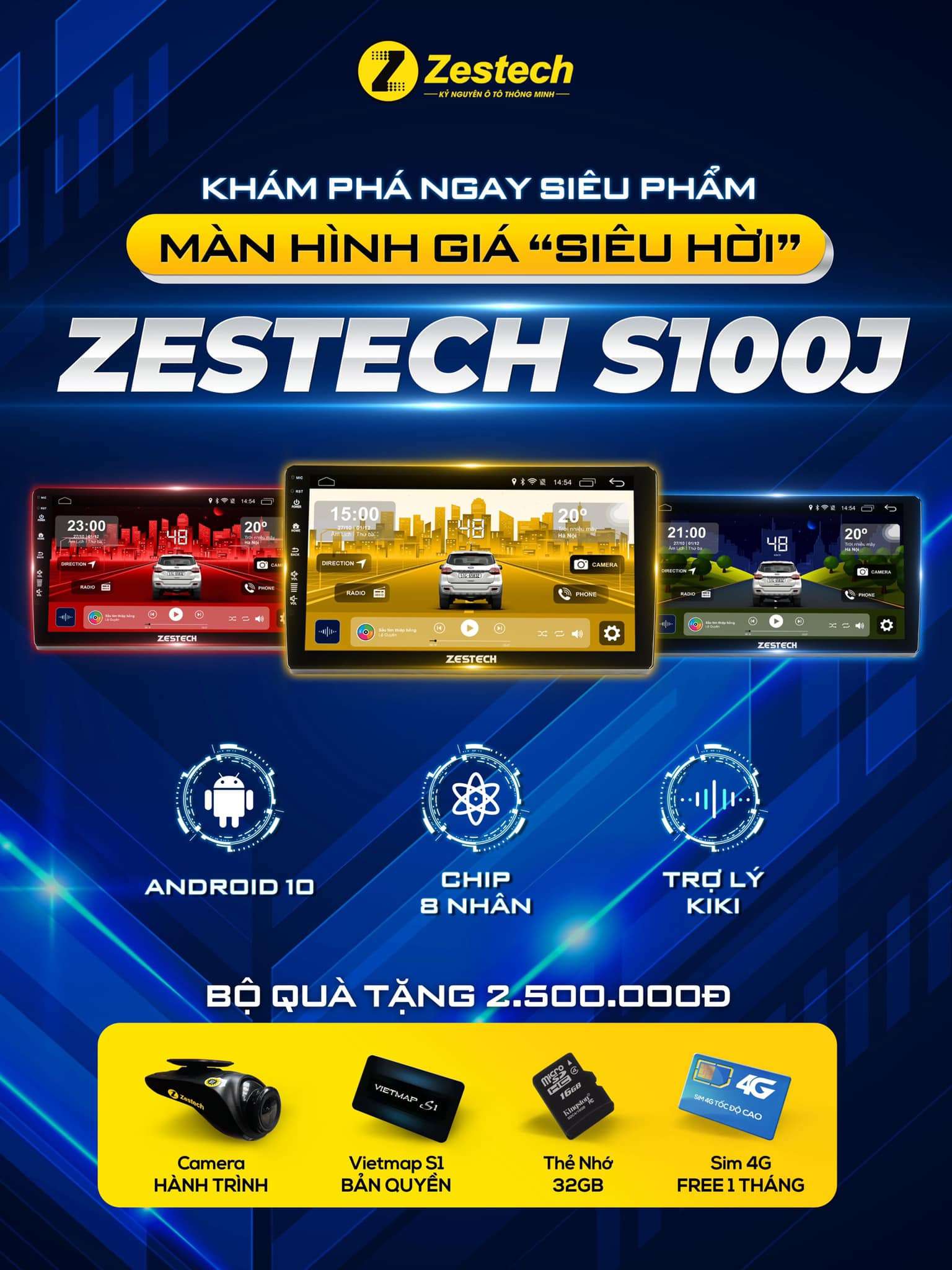 Màn hình ô tô Zestech S100J Màn Hình 9/10 inch Hệ điều hành 10.0 Ram2GB Rom32GB 18 Khuyến mãi màn hình Zestech S100J